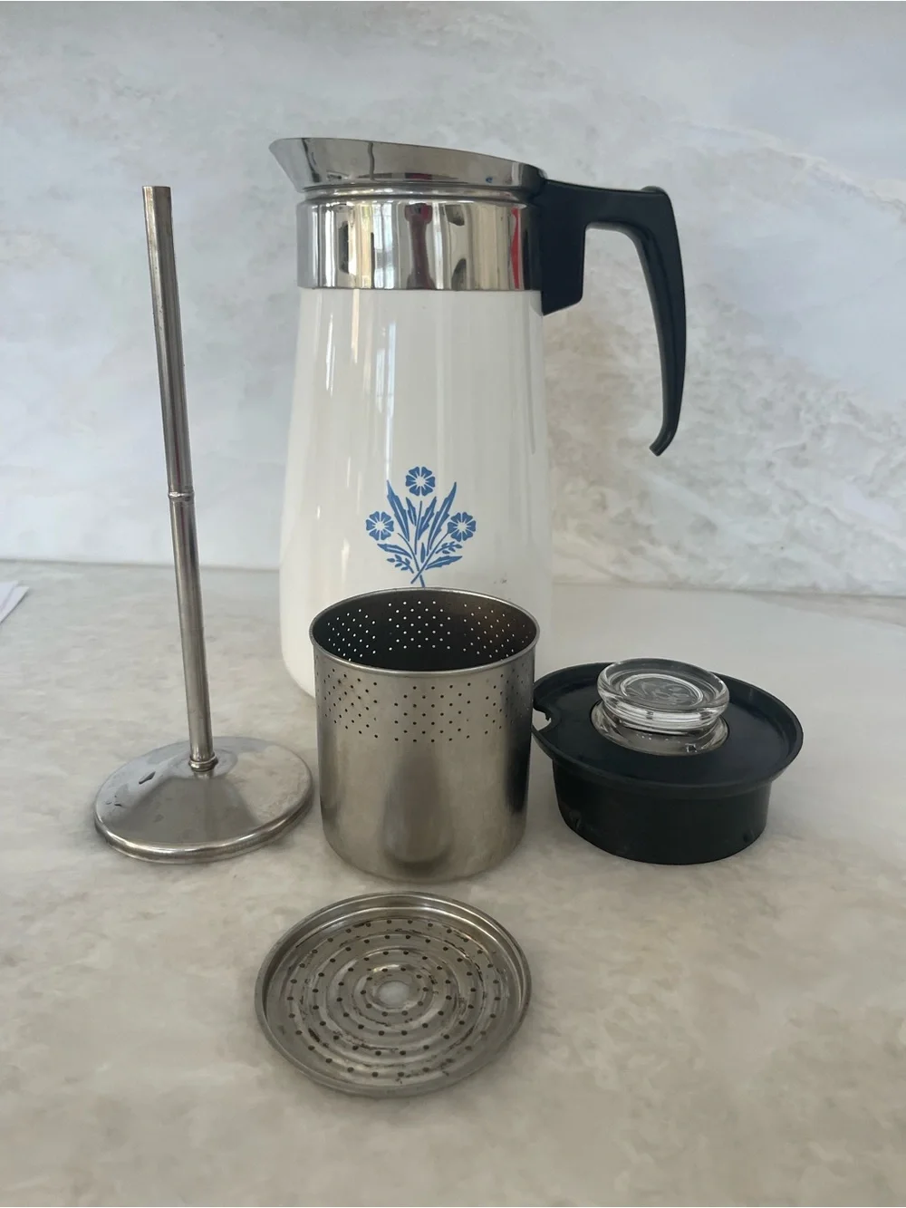 ☕️Corningware Vintage Cornflower Print Stovetop Coffee Percolator 9cup